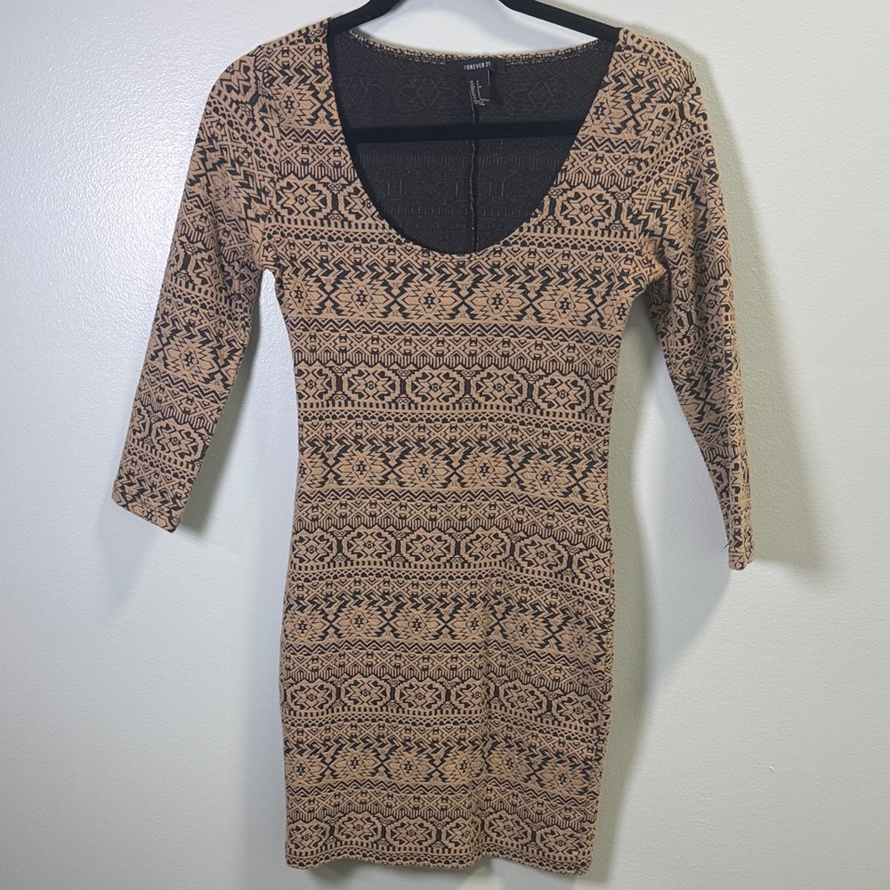 Forever 21 Womens‎ Aztec Tribal Print Bodycon Dress Tan Black Small